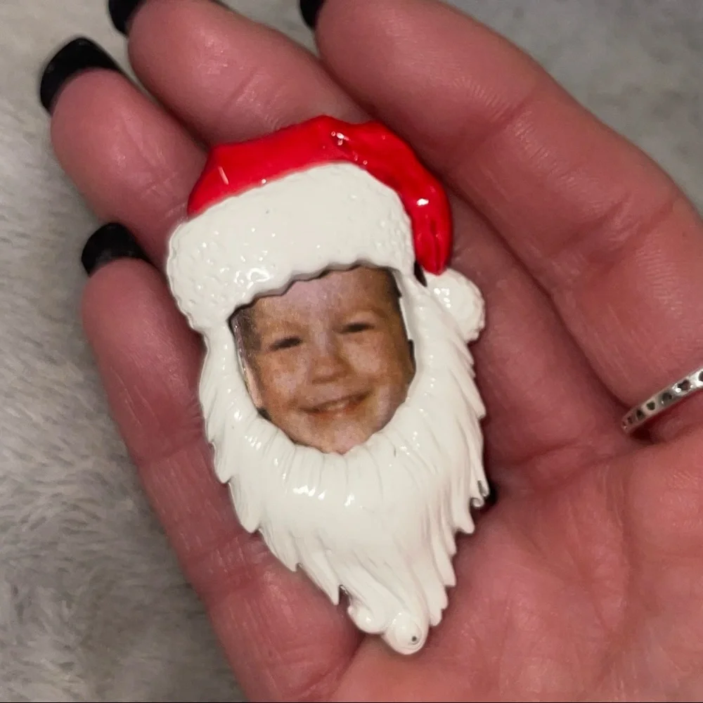 JJ Jonette Santa Claus Photo Frame Brooch Pin NEW Vintage Rare SIGNED